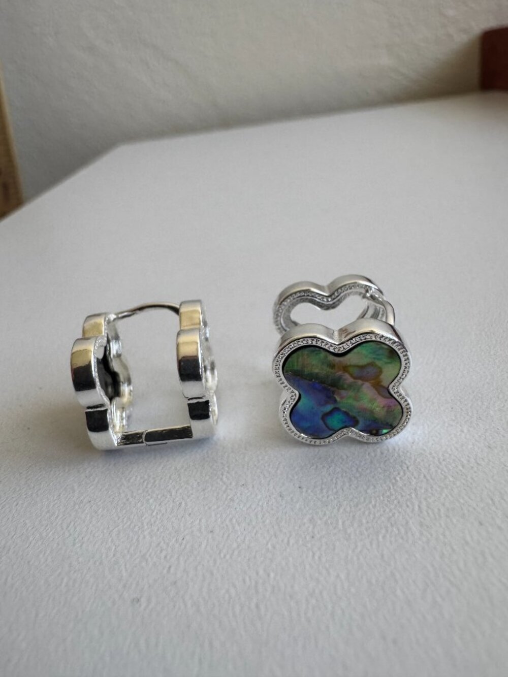 925 Sterling Silver Clover Abalone Shell Earrings - Picture 6 of 13